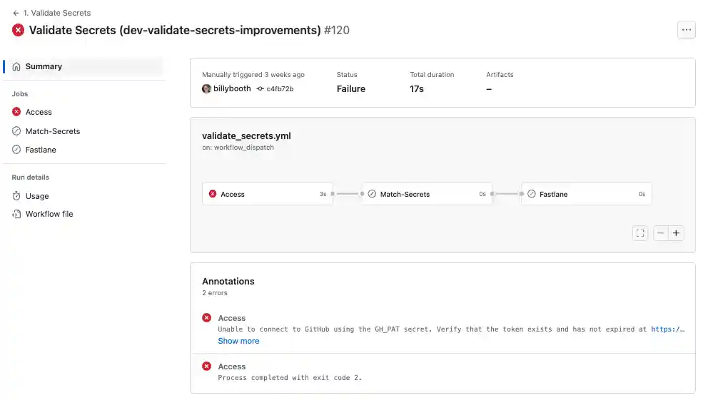 graphic showing validate secret error messages
