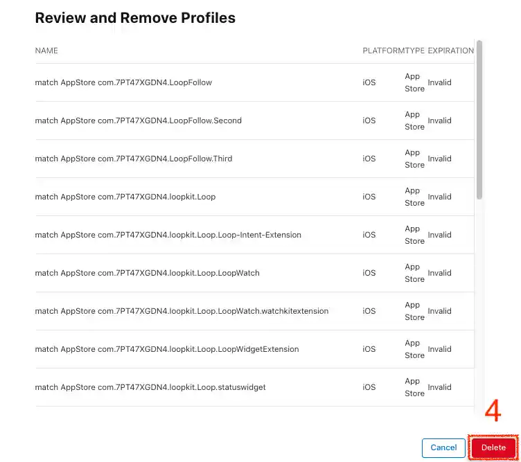 delete selected profiles