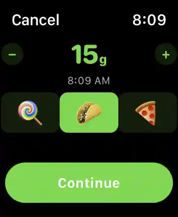 carb entry screen on the watch