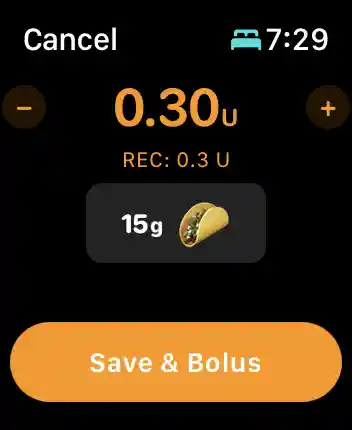 user can save the carbs and accept the bolus or cancel the entry on the watch