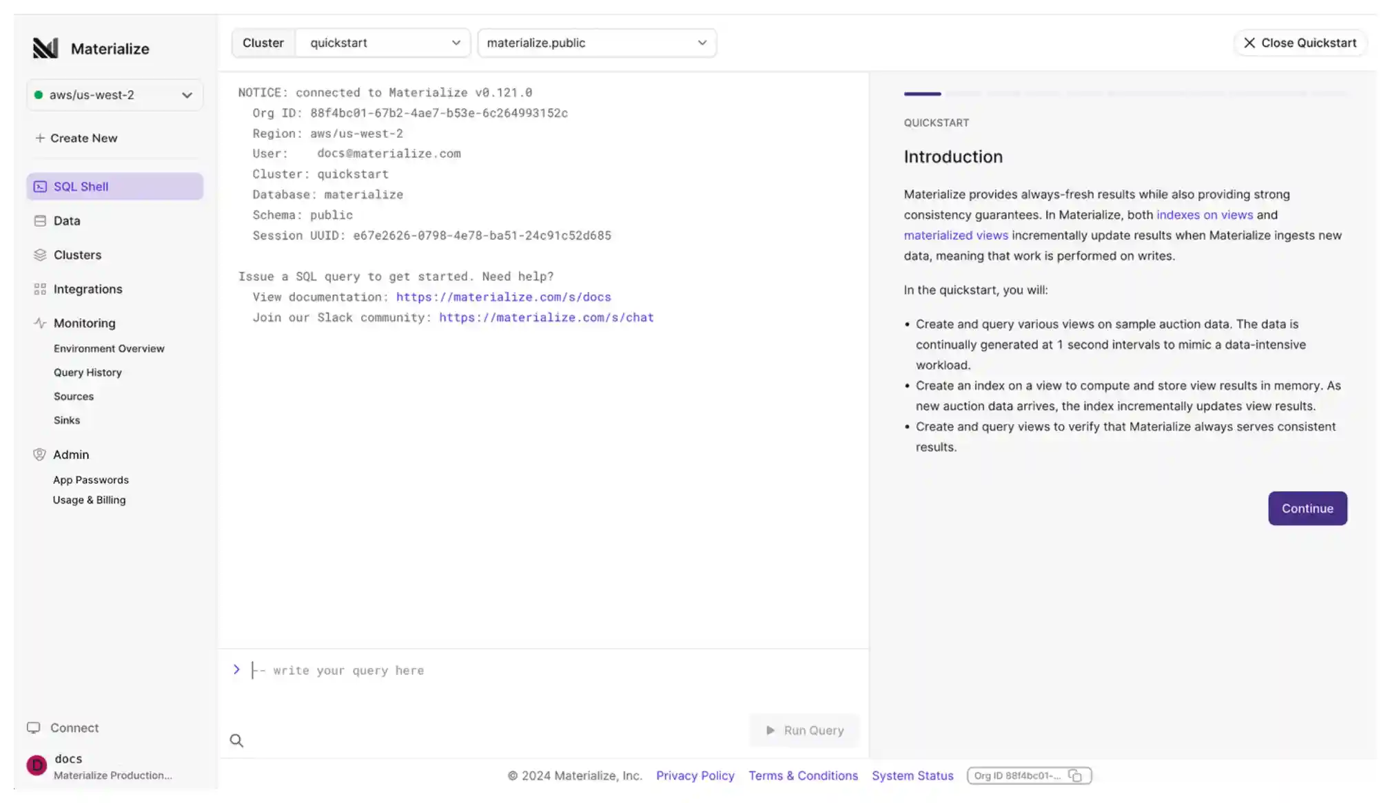 Image of the Materialize Console