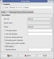 Zenmap screenshot of Profile Editor window
