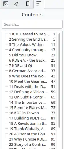 Okular's 'Content panel' auto renders a table of contents for a document.