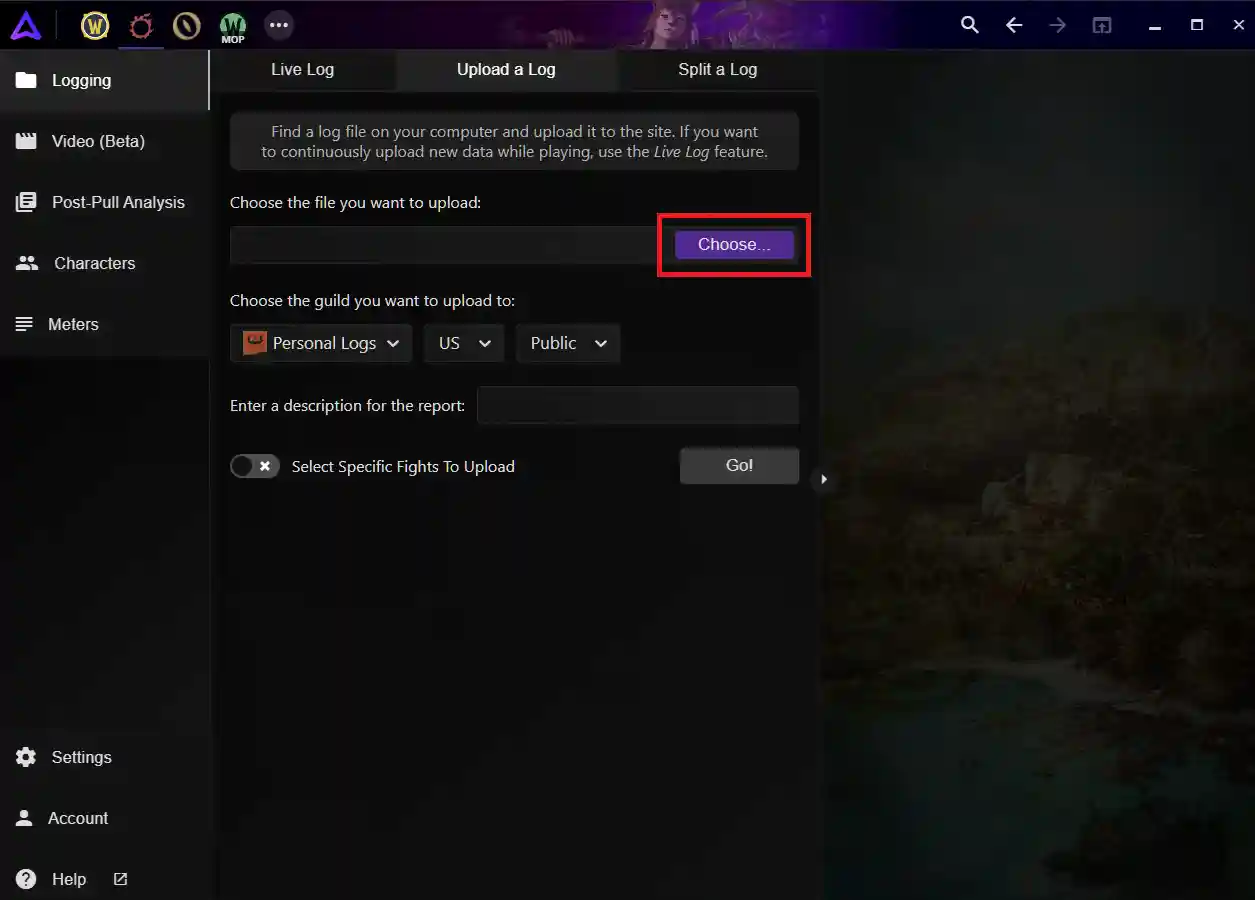 Choose a Log to Upload