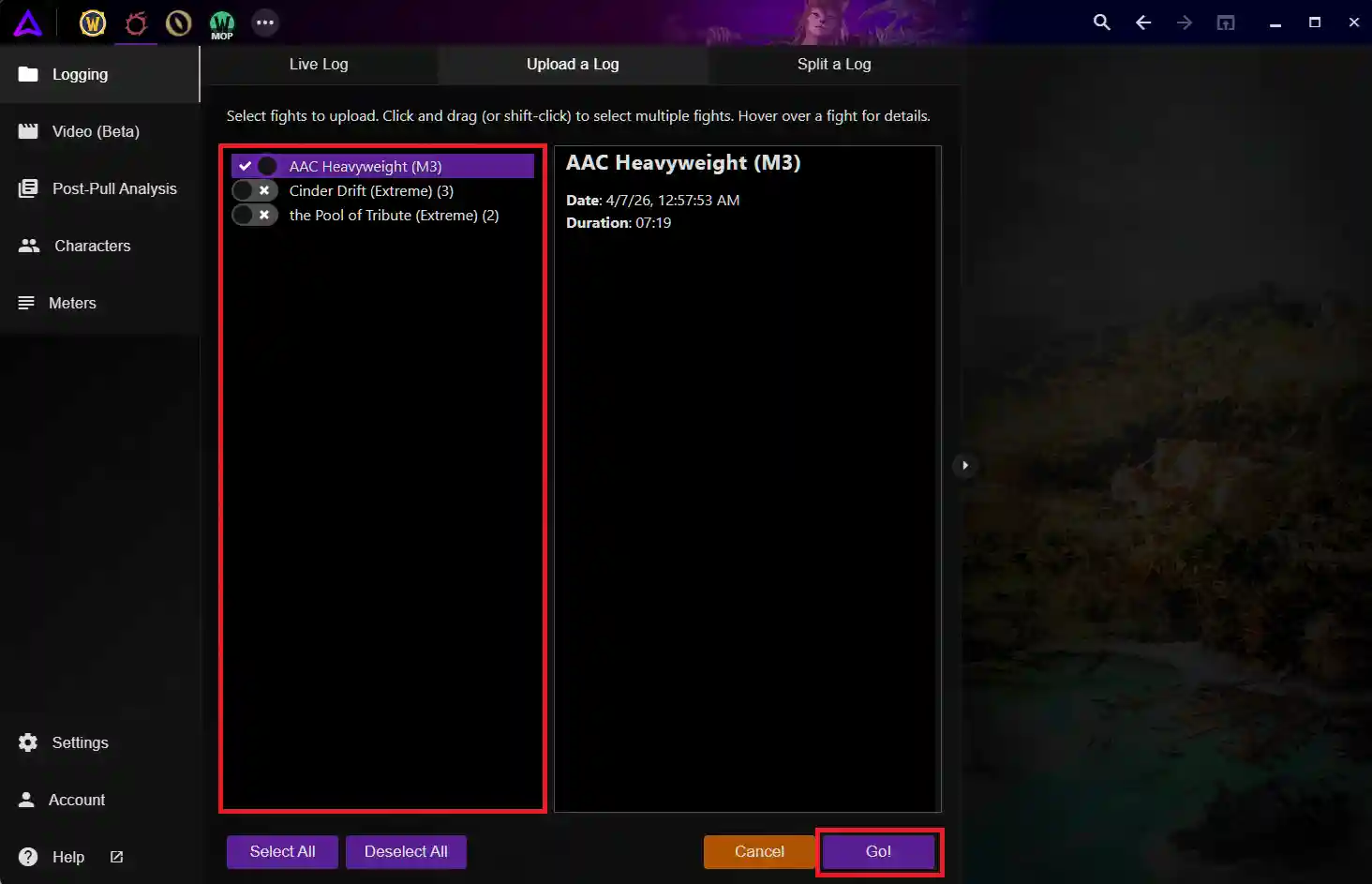 Select Fights to Upload