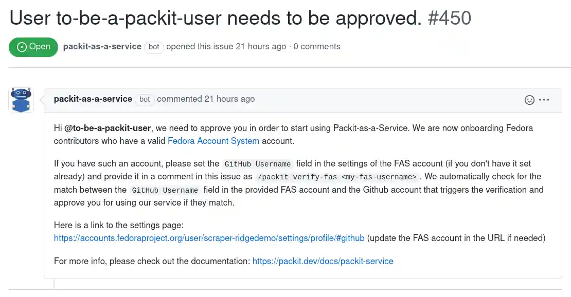 Packit approval issue