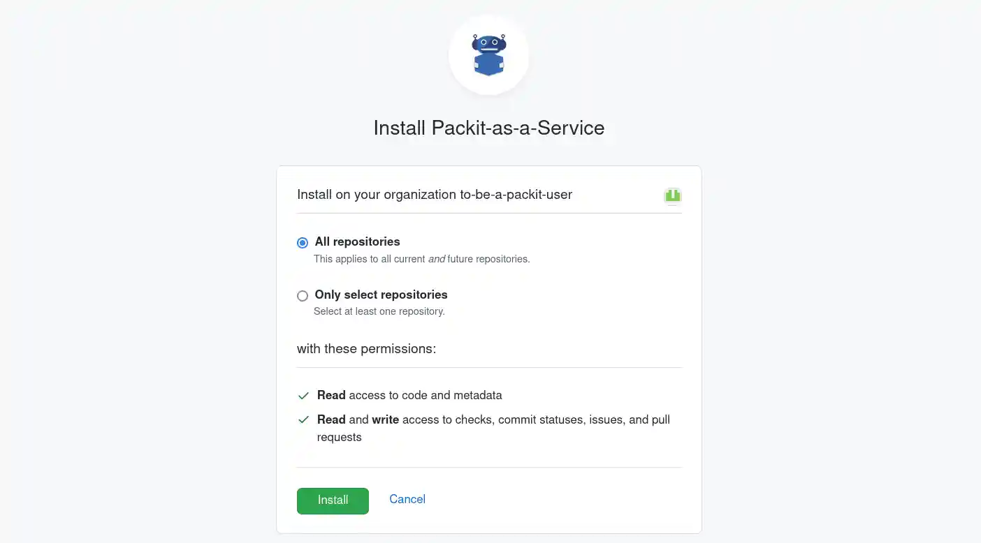 Packit GitHub application: Installation