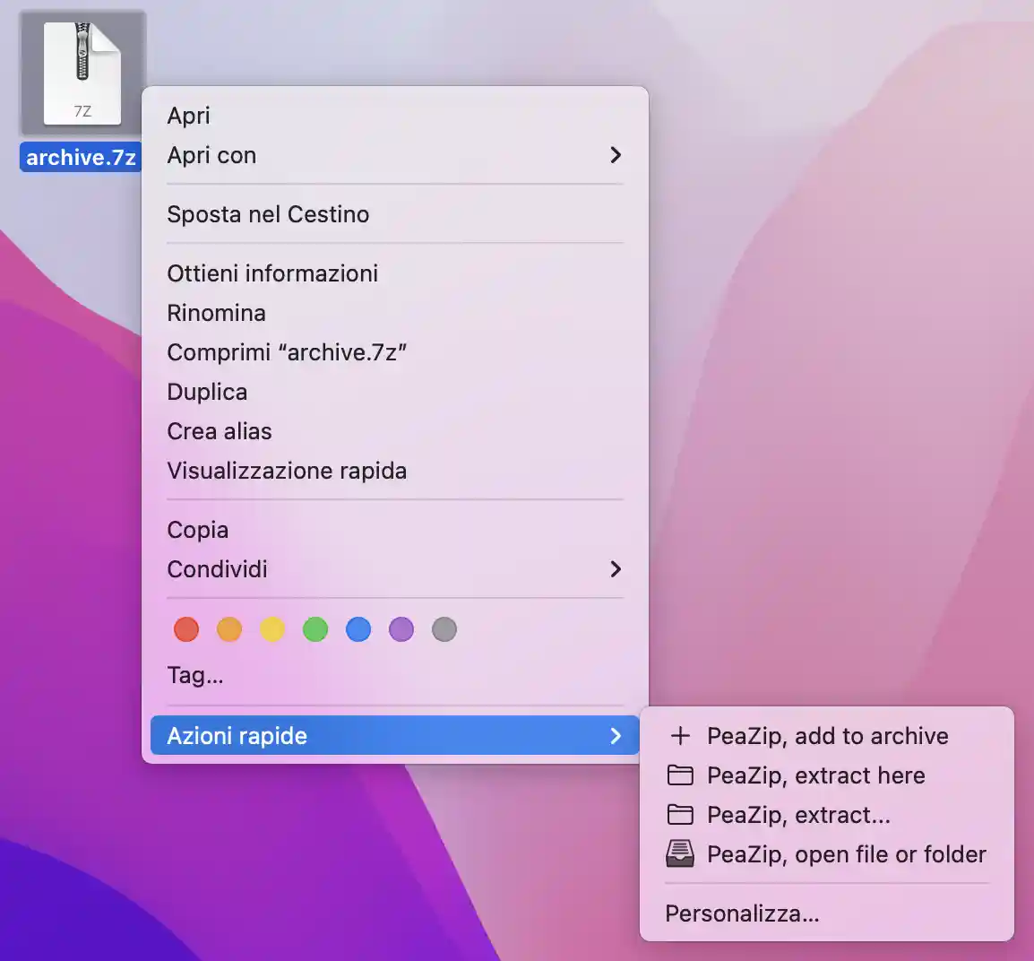 PeaZip context menu integraion on macOS: service menus peazip for mac context menu service menus