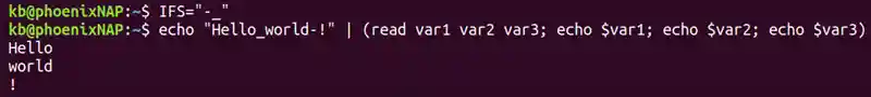 ifs multiple separators terminal output