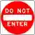 [road sign: a solid red circle with a white horizontal bar in the middle; above the bar are the words 'DO NO' and below the word 'ENTER'; background is a white square]