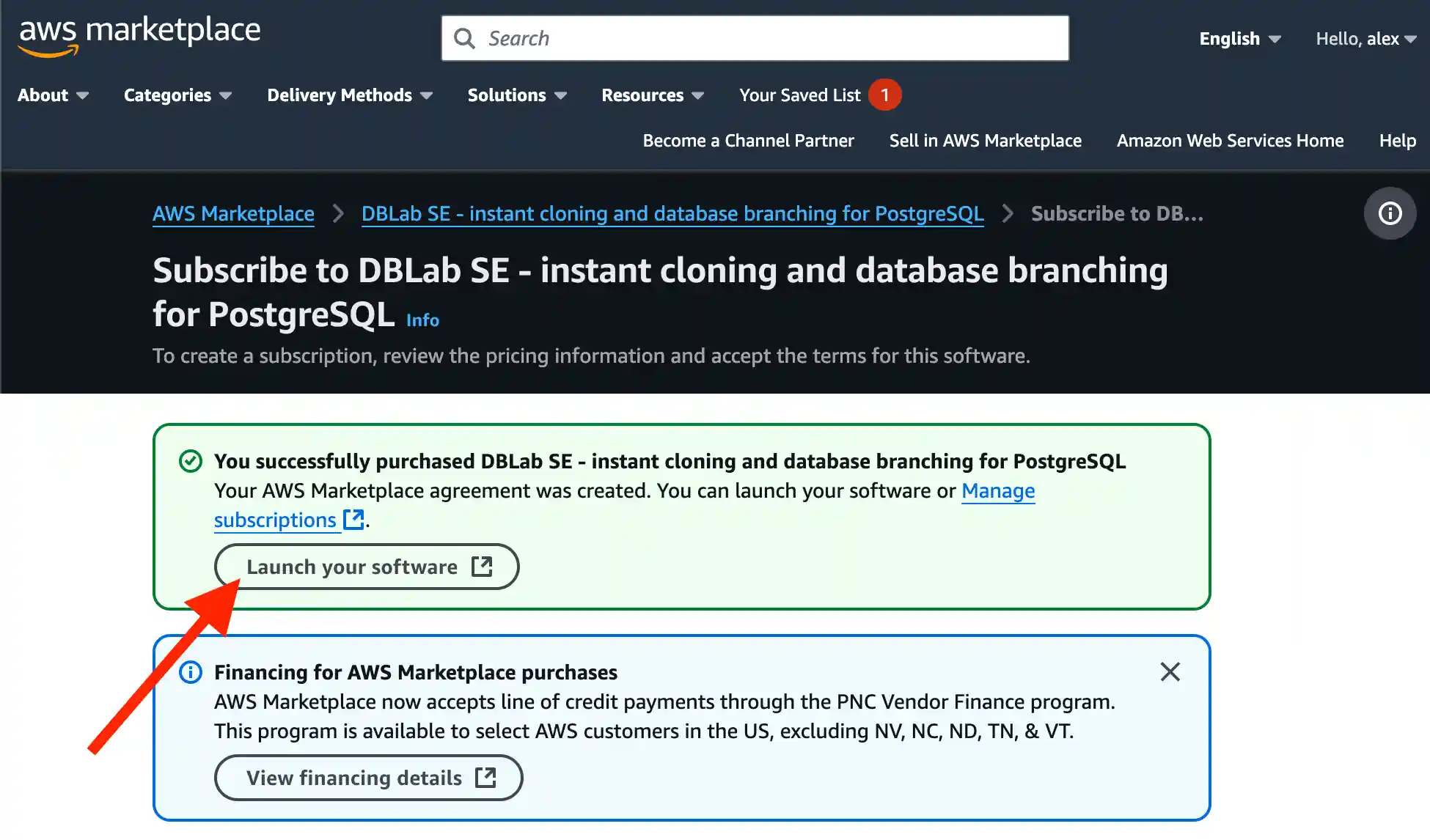 DBLab Engine in AWS Marketplace: step 3