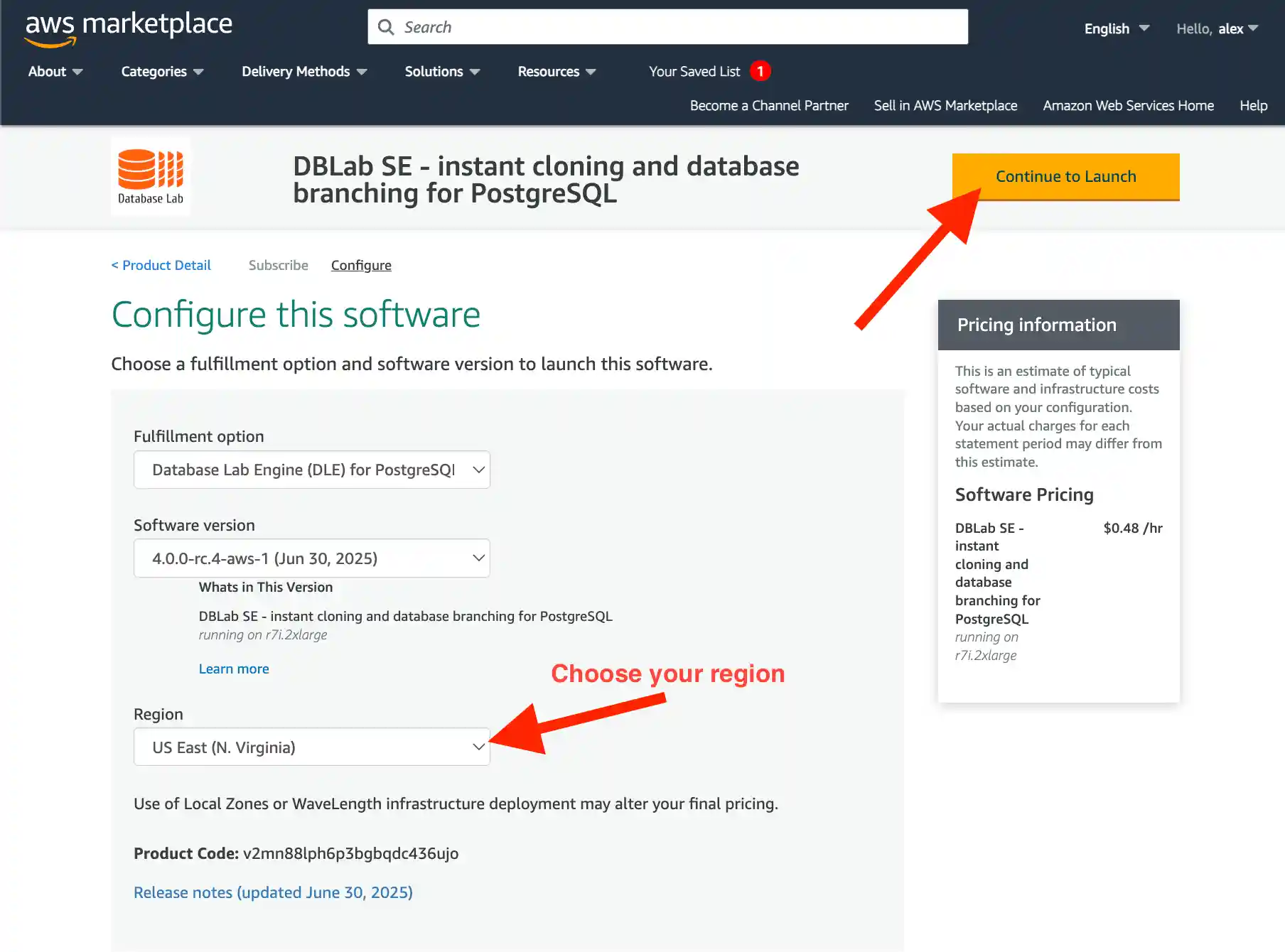 DBLab Engine in AWS Marketplace: step 4