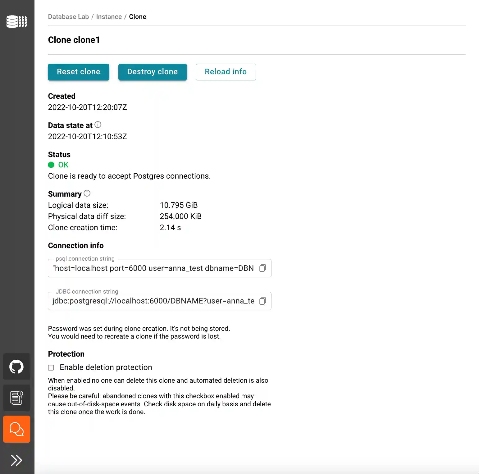 DBLab Engine clone page