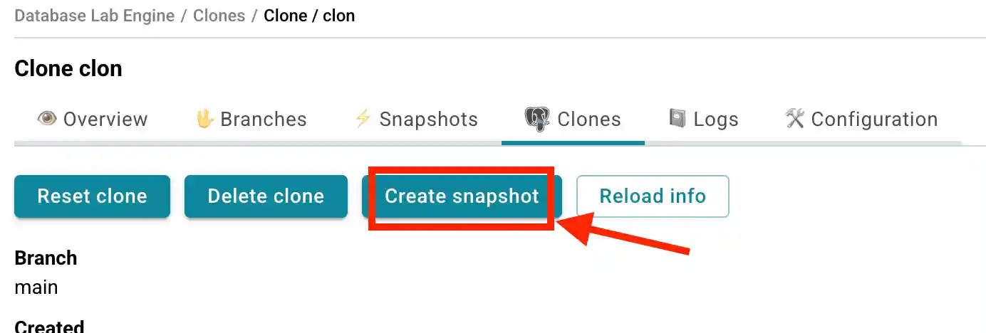 Database Lab instance page / Create snapshot