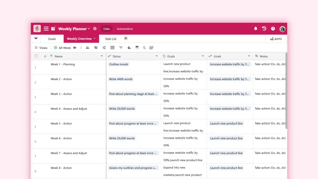 Stackby Weekly Planner Template for task scheduling and time management. Templates