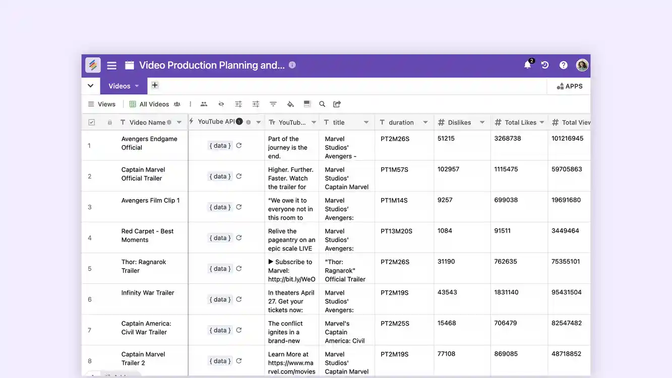 Video Production Planning and Tracking Template By Stackby Templates
