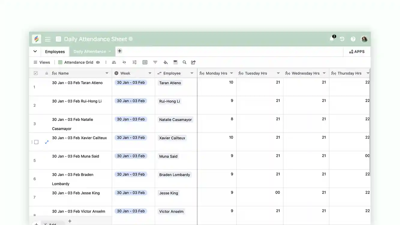 Daily Attendance Sheet Template - Free to use - Stackby Templates