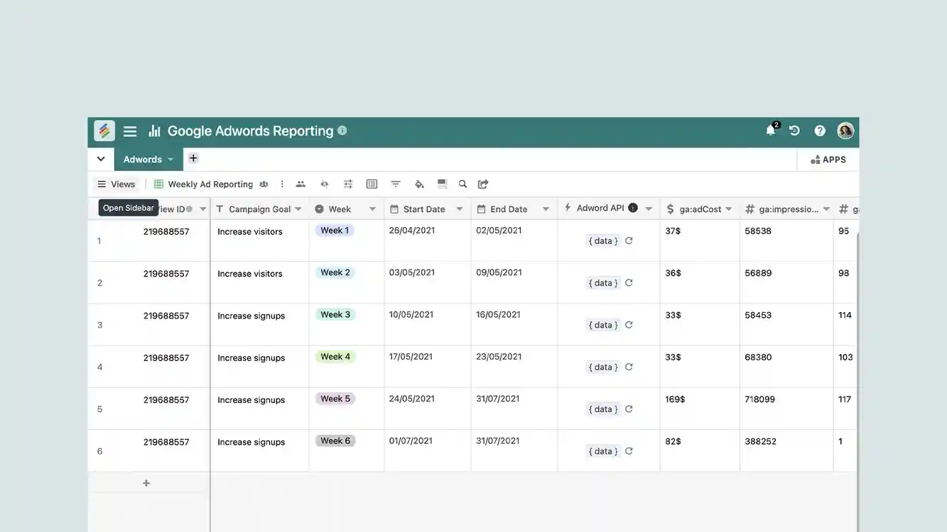 Google Adwords Reporting Template By Stackby Templates