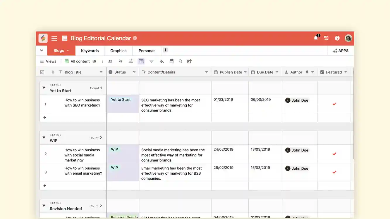 Use Stackby blog editorial calendar template for effective blogging strategies Templates