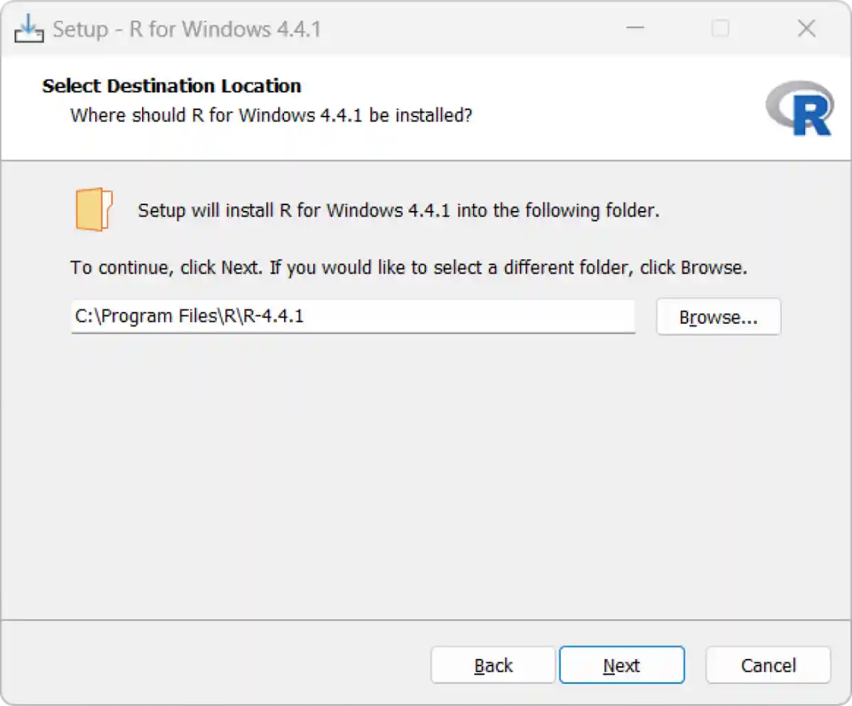 Select Destination Location for R