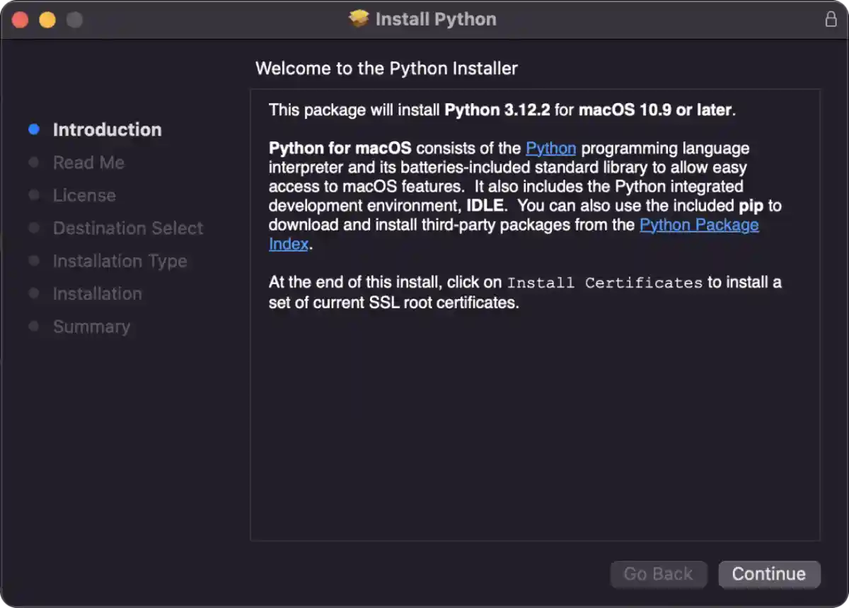 Python Run Installer for Mac