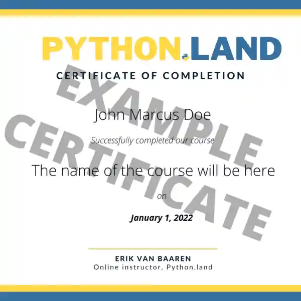 Course certificate example