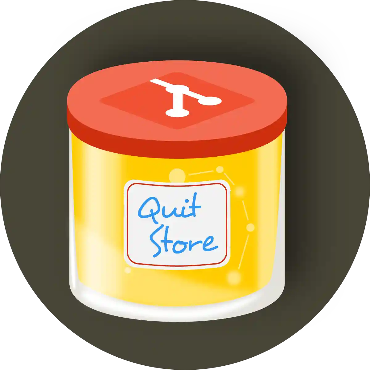 The QuitStore Logo: A glass of quinch jam (German: Quittenmarmelade) with the Git logo on the lid. 'Graph jam in a git glass'