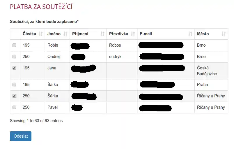 Table select widget screenshot (with datables and bootstrap enabled Table select widget screenshot
