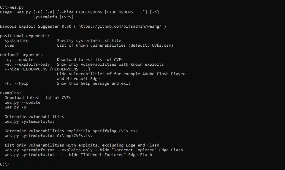 Gif animation showing usage of Windows Exploit Suggester - Next Generation