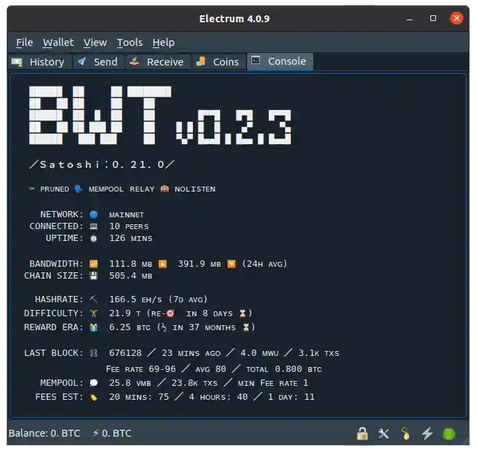 Screenshot of the bwt welcome banner