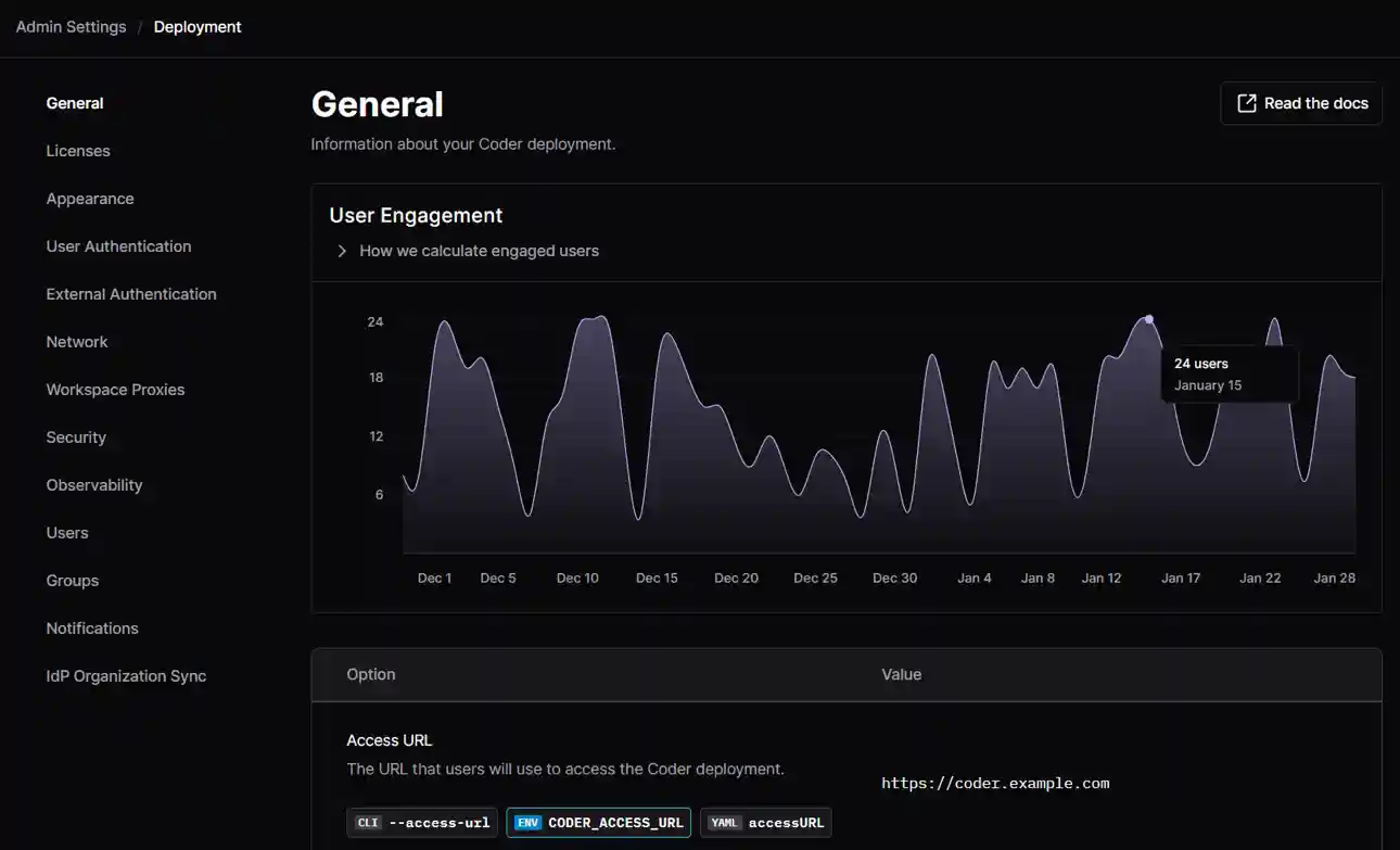 Admin settings general page