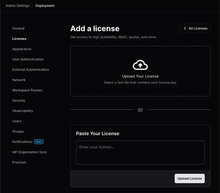 Add a license screen