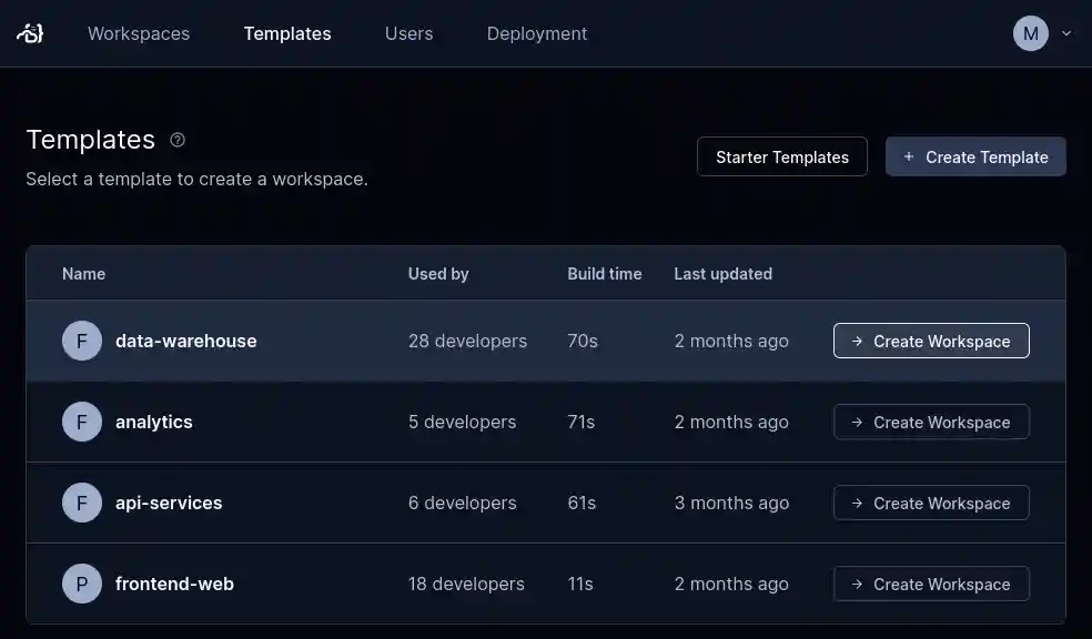 Creating a workspace in the UI