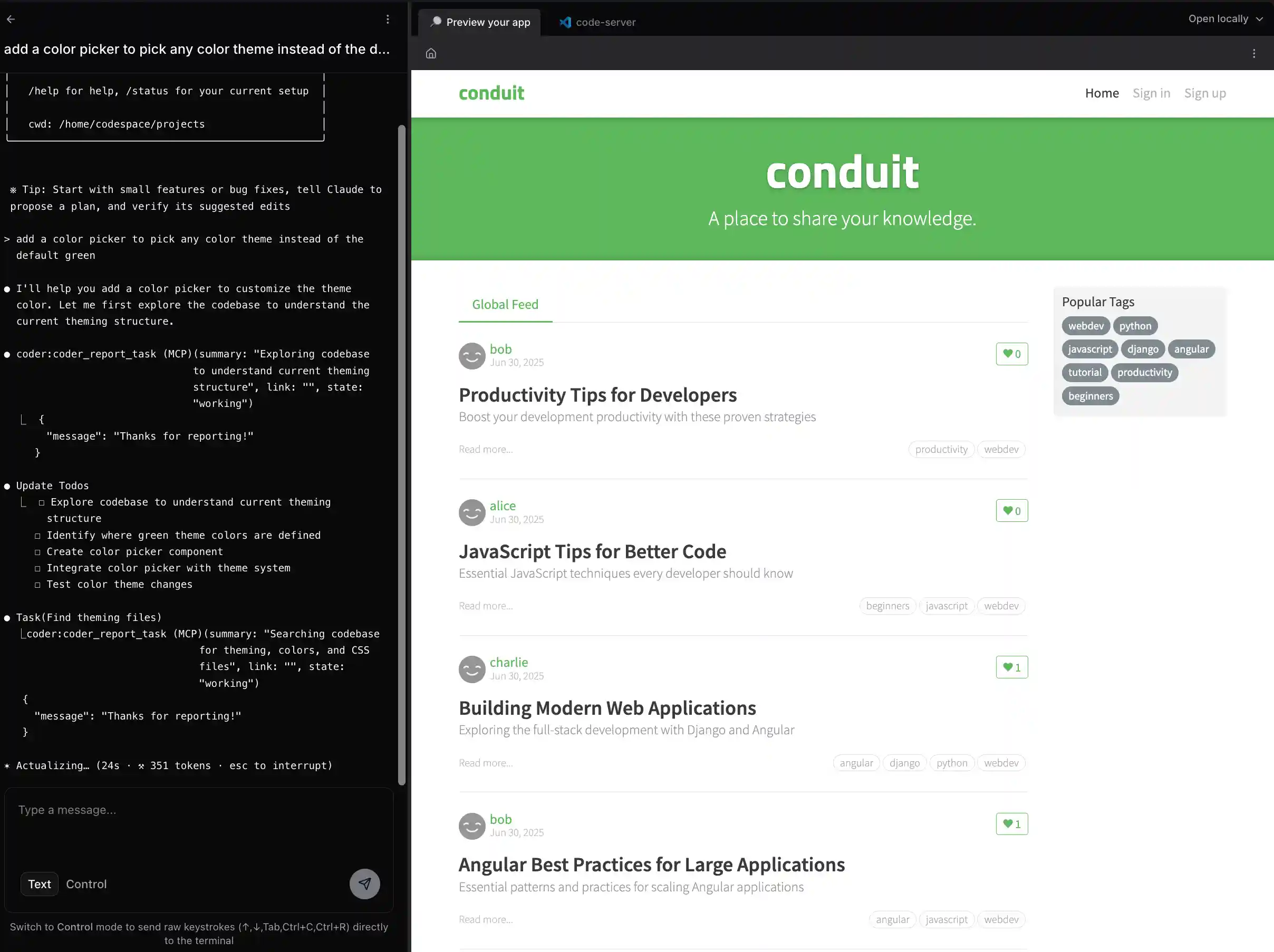 Tasks UI with realworld app