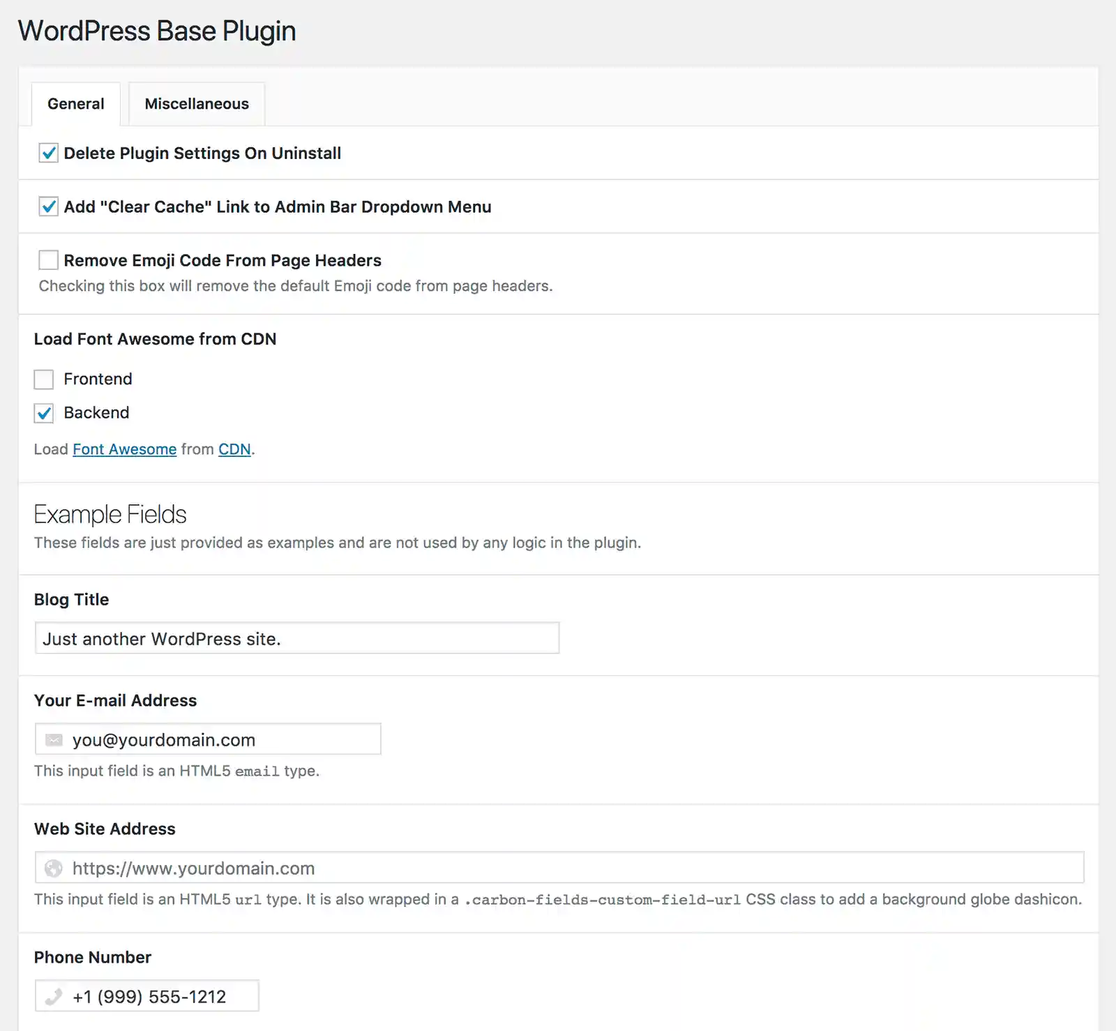 Settings Page Settings Page