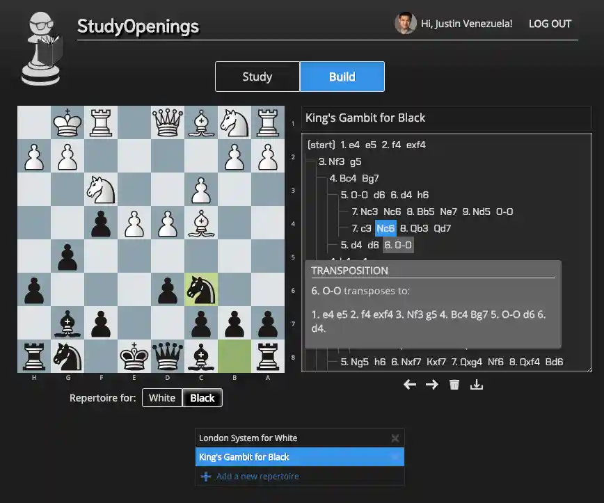 StudyOpenings - Build mode