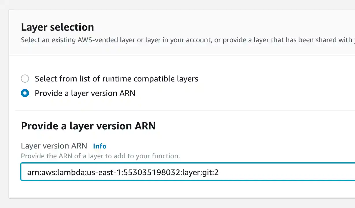 Provide layer ARN