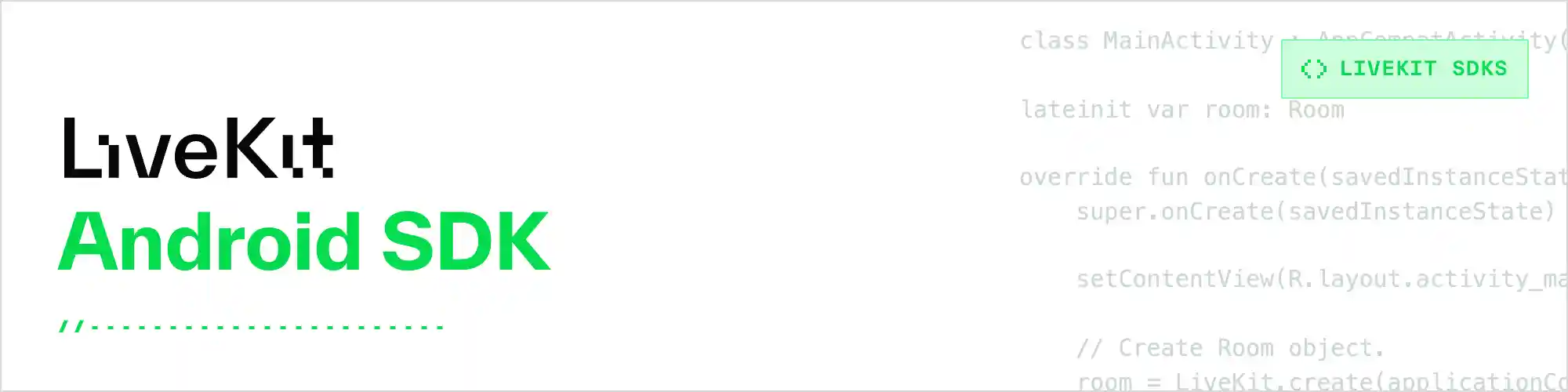 The LiveKit icon, the name of the repository and some sample code in the background.