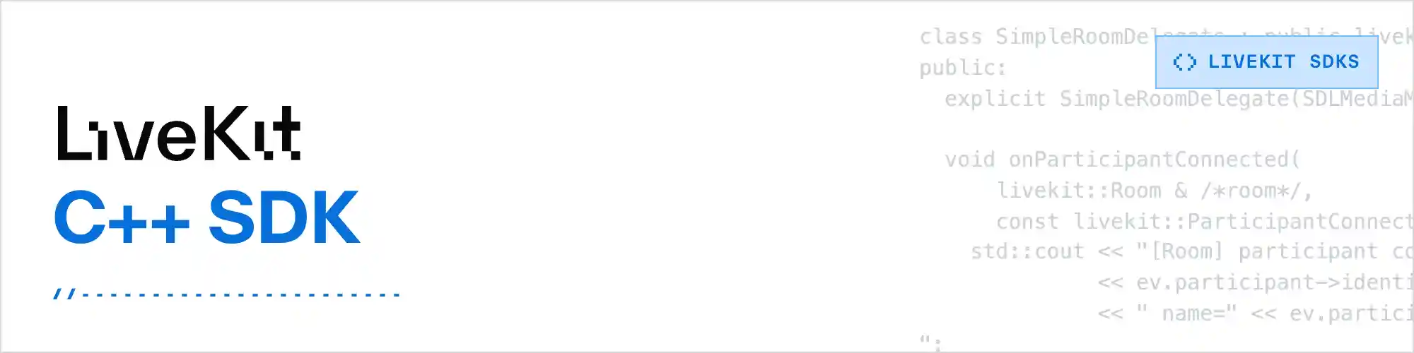 The LiveKit icon, the name of the repository and some sample code in the background.