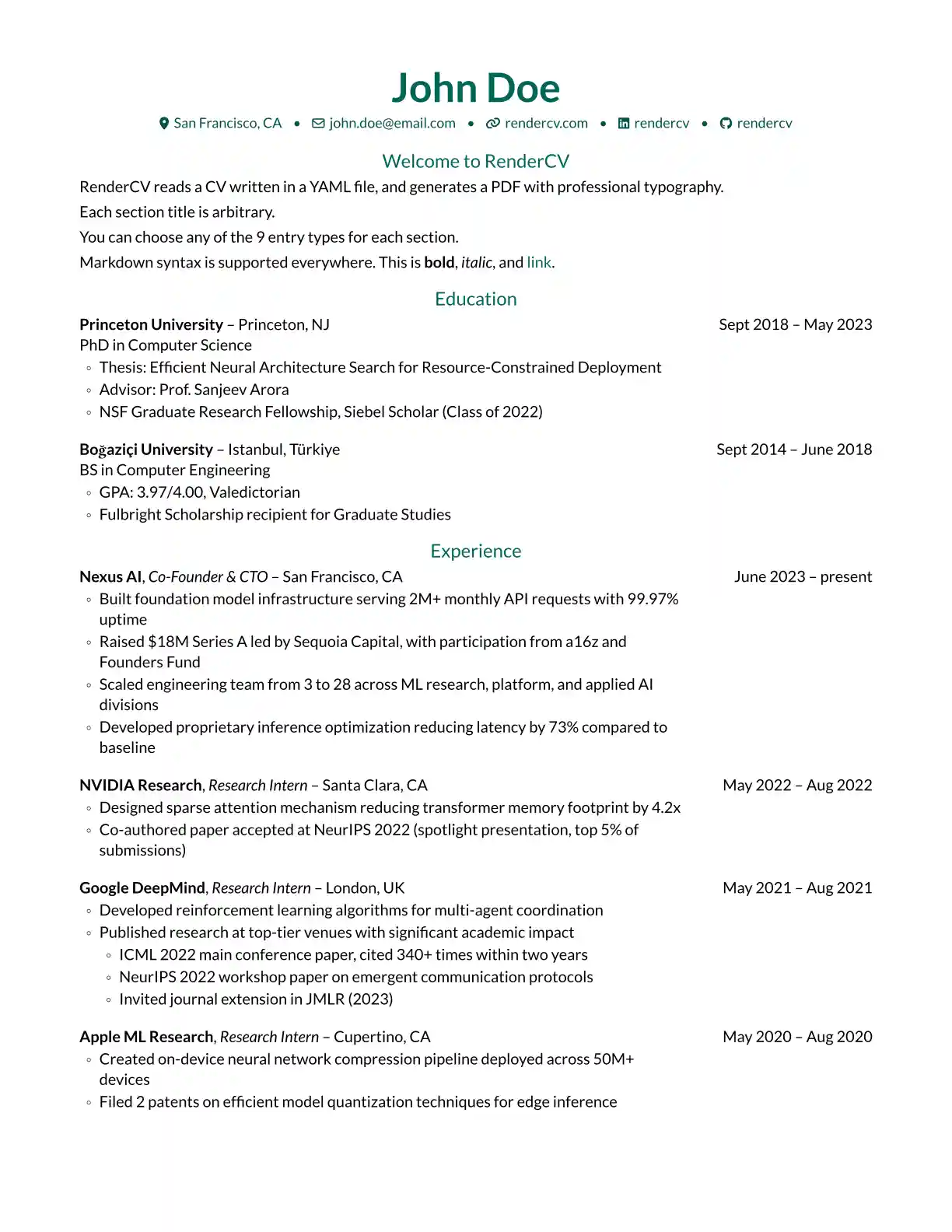 Opal Theme Example of RenderCV