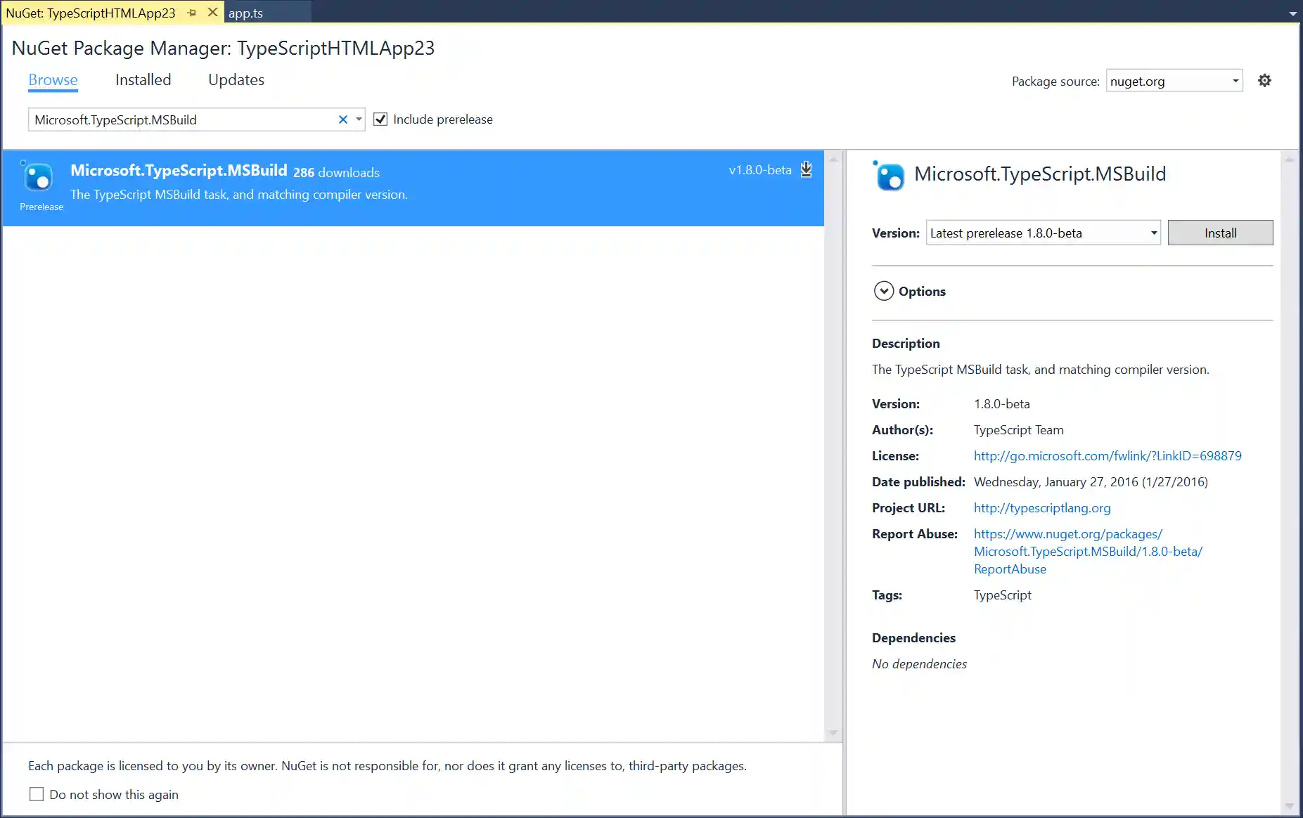 Search for NuGet package.