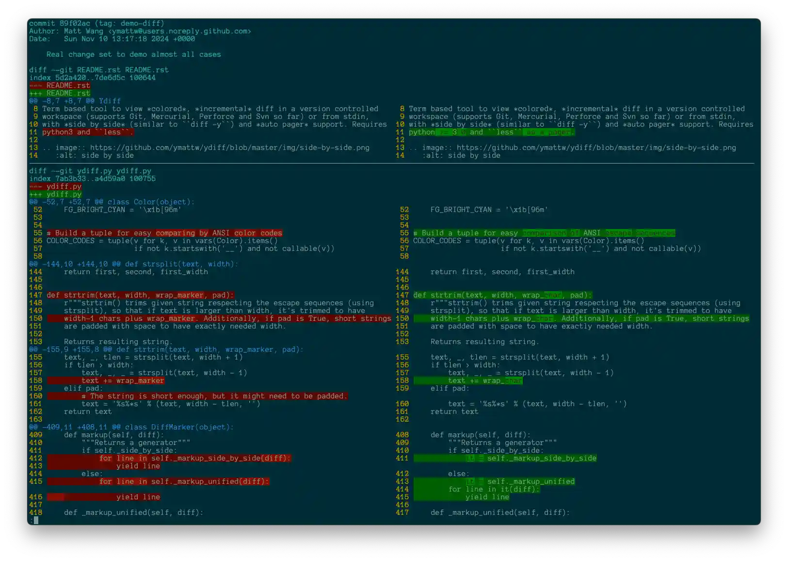 side by side, theme 'dark' on a dark background