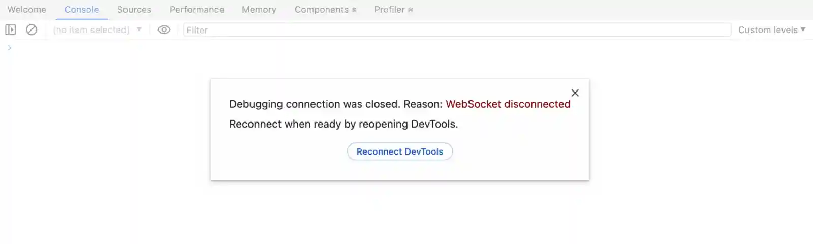 A reconnect dialog shown when a device is disconnected