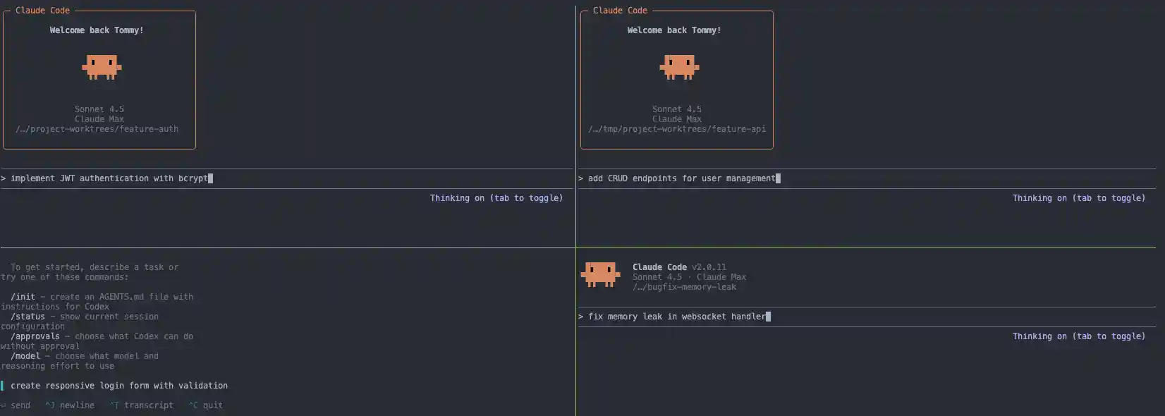 4 AI agents working in parallel across different worktrees