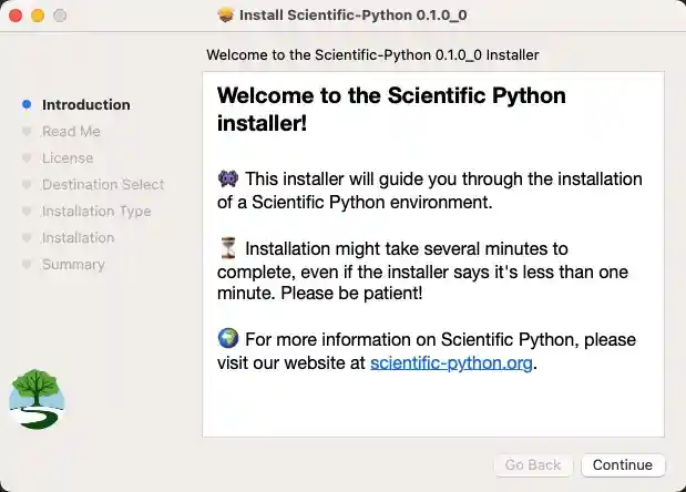 Screenshot of installer running on macOS