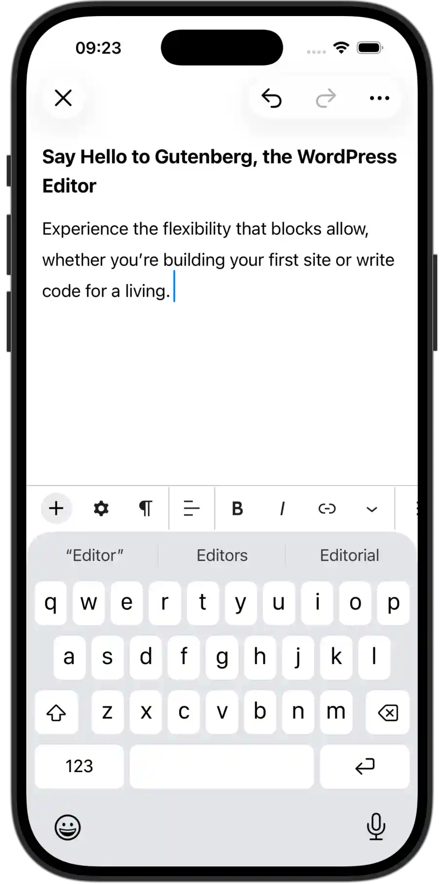 GutenbergKit running on an iPhone