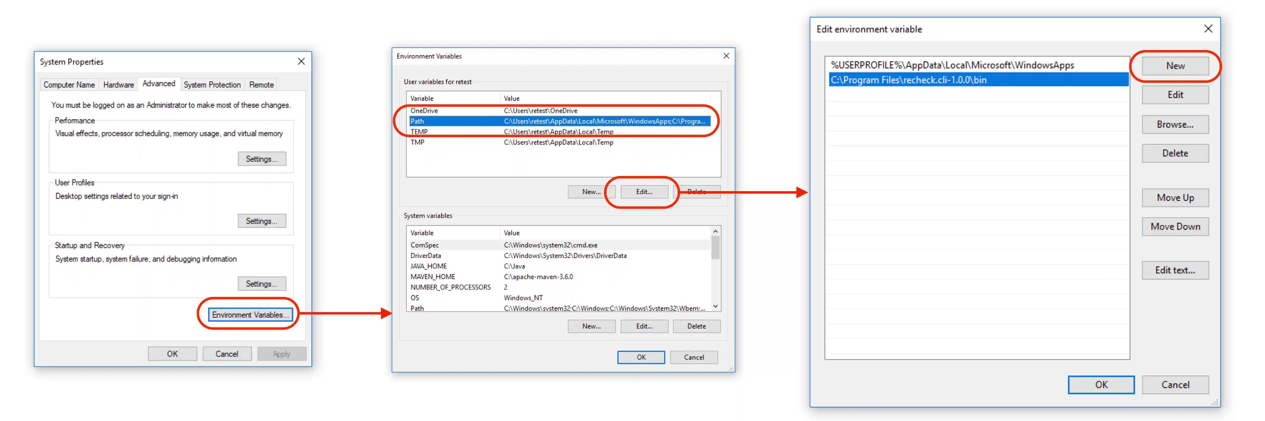 Setting up the environment variables in Windows 10