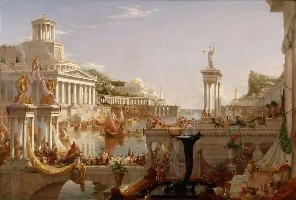 The Course of Empire av Thomas Cole, symbolsk framstilling av Romerrikets storhet og fall