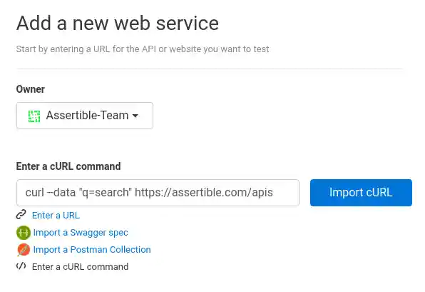 Assertible curl command integration